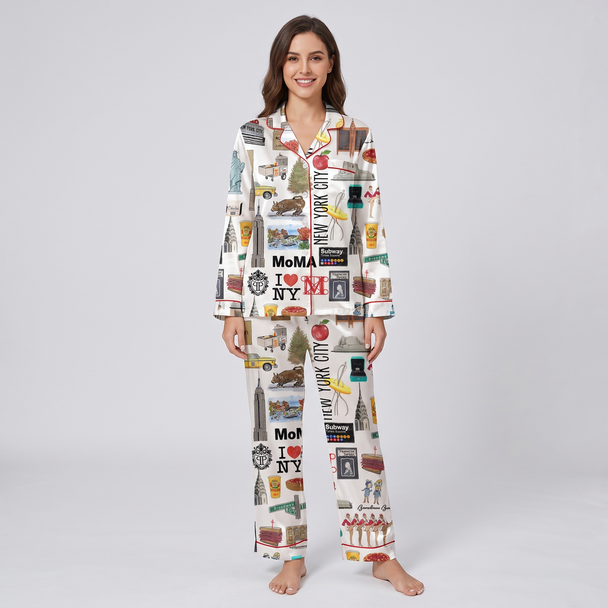 NYC Collage Christmas Women's Pajama Set - long sleeve and pants
