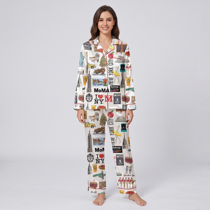 NYC Collage Christmas Women's Pajama Set - long sleeve and pants