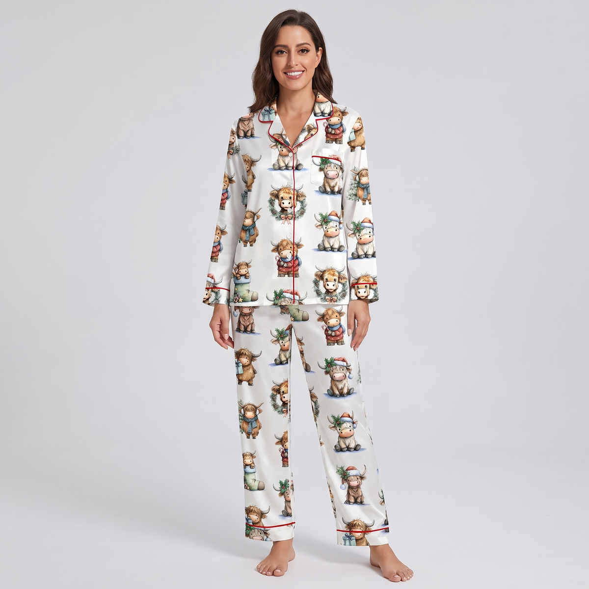 Highland Cow Christmas Women's Pajama Set - long sleeve and pants