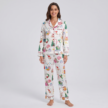 Cozy Watercolor Christmas Women's Pajama Set - long sleeve and pants