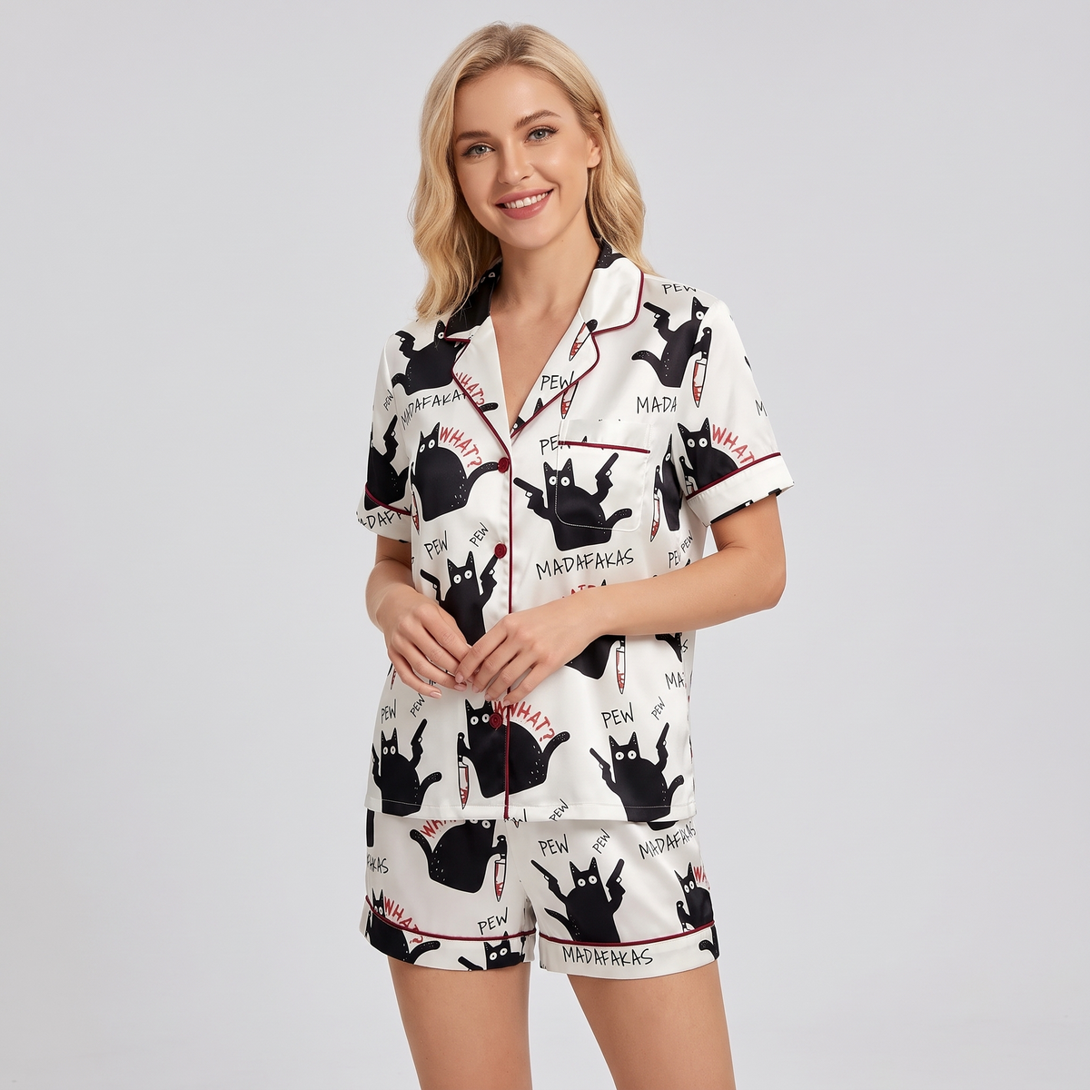 Pew Pew Cats Women's Pajama Set - short sleeve and shorts