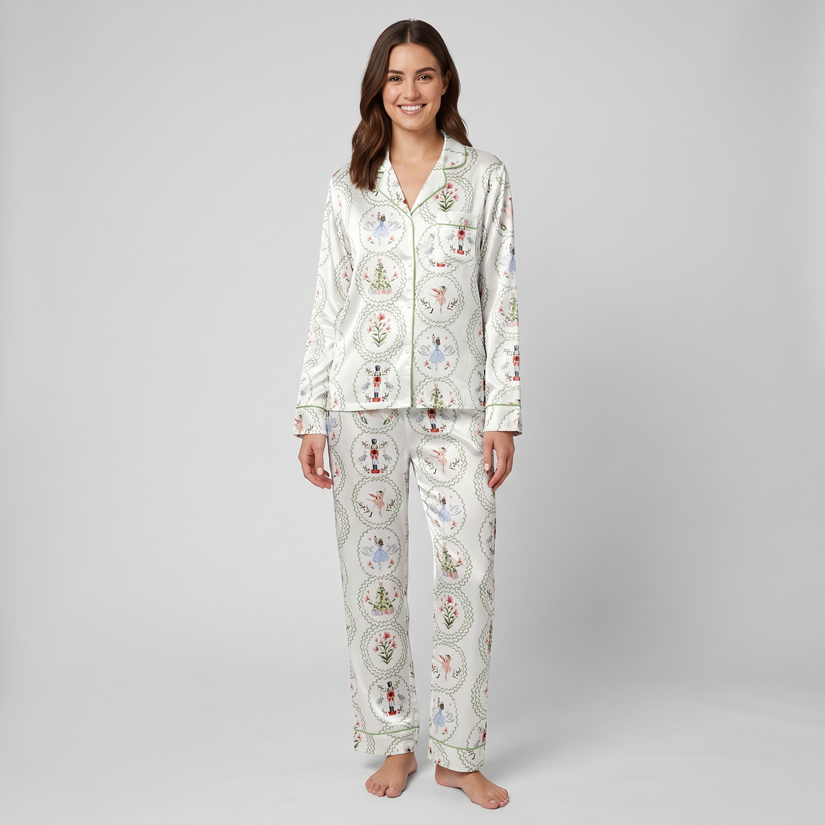 Fancy Nutcracker Frames Women's Pajama Set - long sleeve and pants