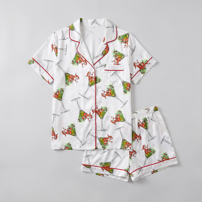 Santa's Martini Glasses Women's Pajama Set - flat lay