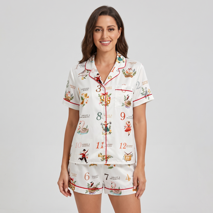 Numbered 12 Days Of Christmas Women's Pajama Set - short sleeve and shorts