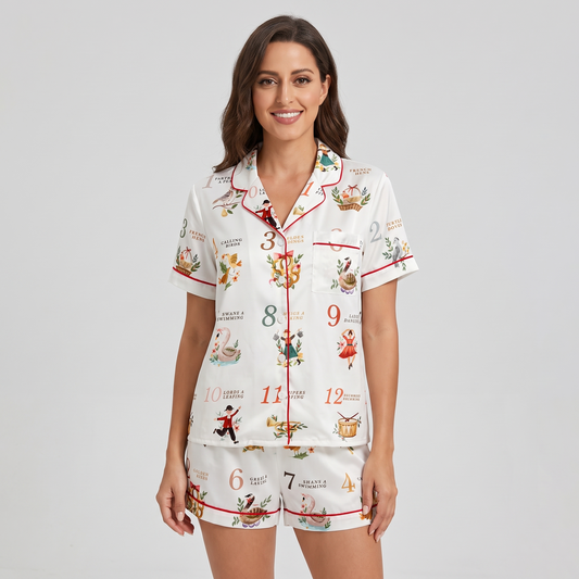 Numbered 12 Days Of Christmas Women's Pajama Set - short sleeve and shorts