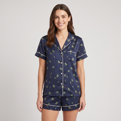 Navy & Gold Trees Women's Pajama Set - short sleeve and shorts