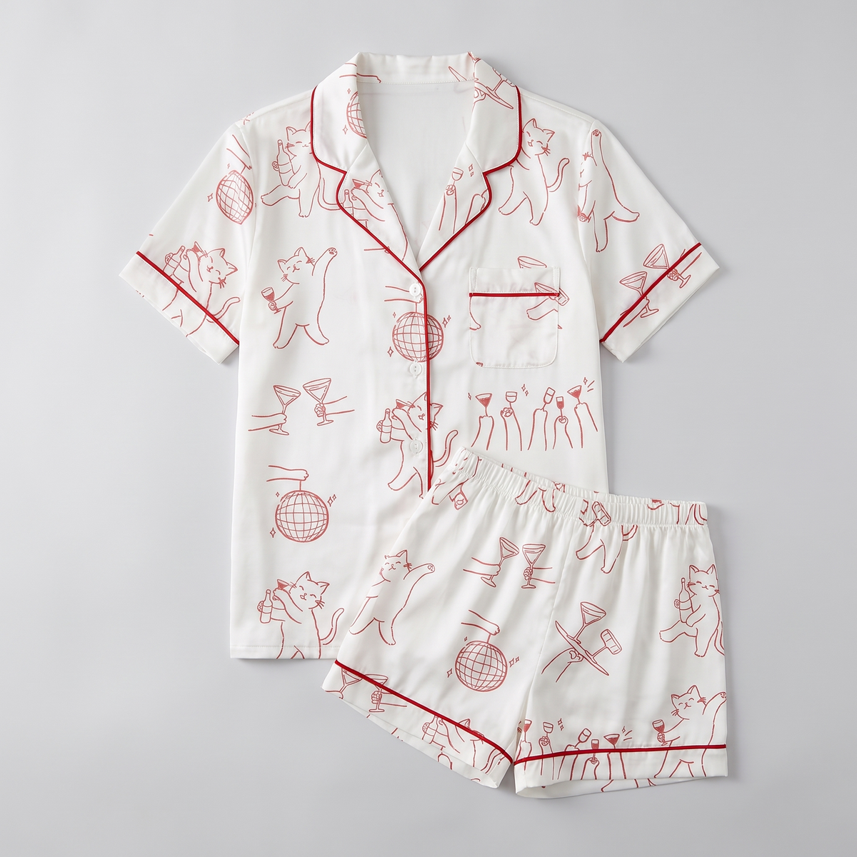 Disco Cocktail Cats Women's Pajama Set - flat lay
