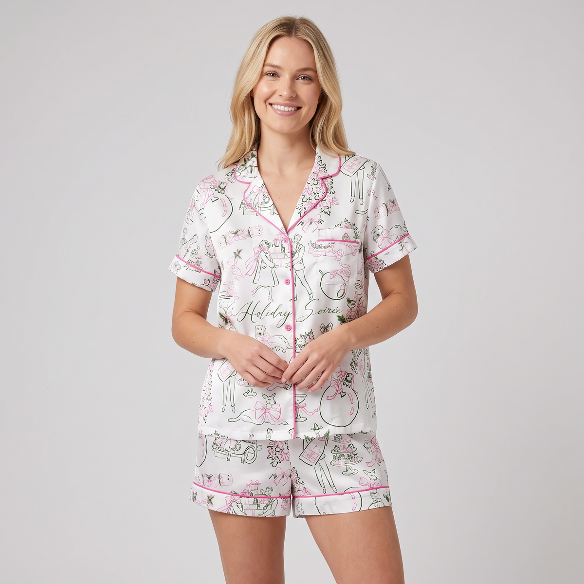 Soirée Cocktail Party Women's Pajama Set - short sleeve and shorts