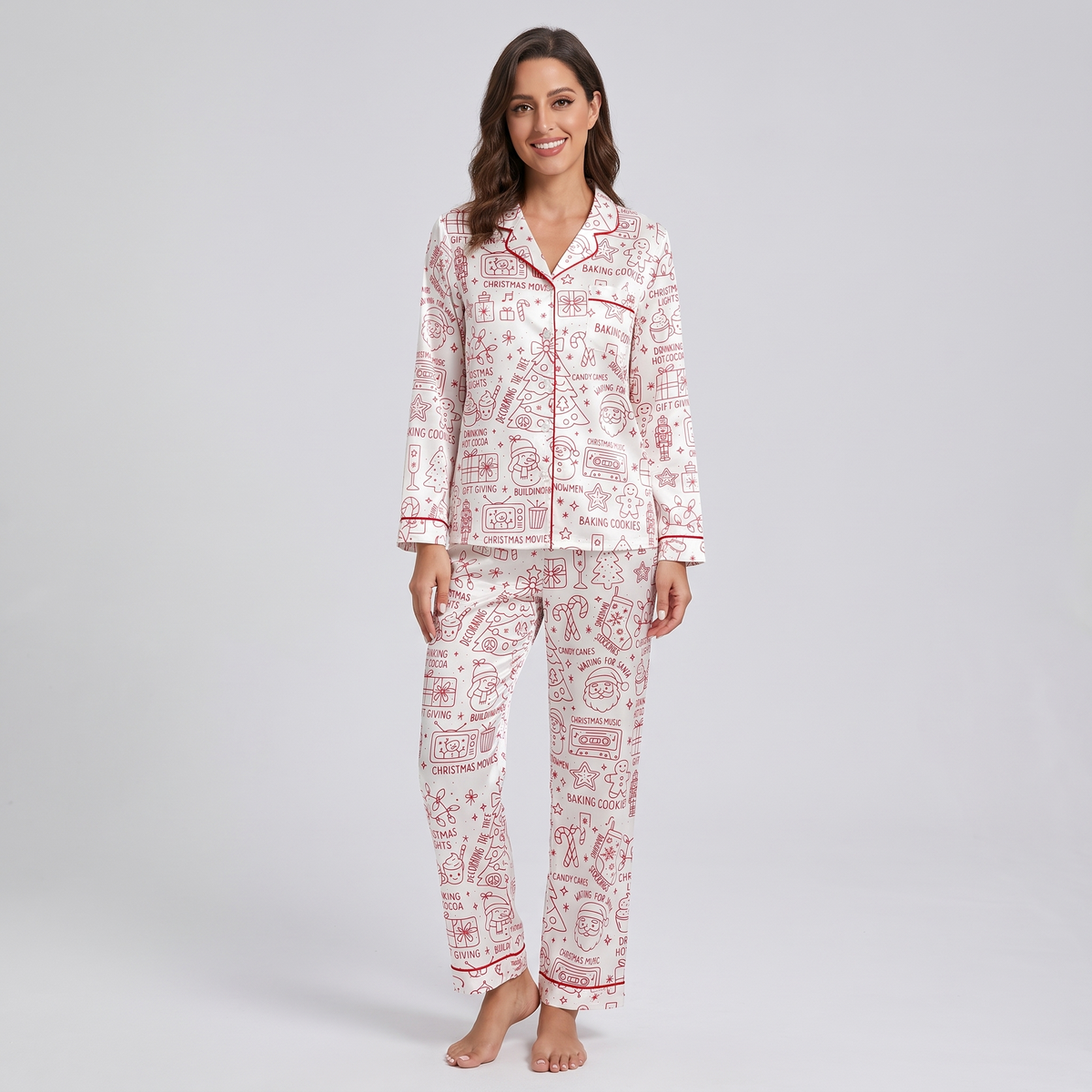 Merry Christmas Red Doodles Women's Pajama Set - long sleeve and pants