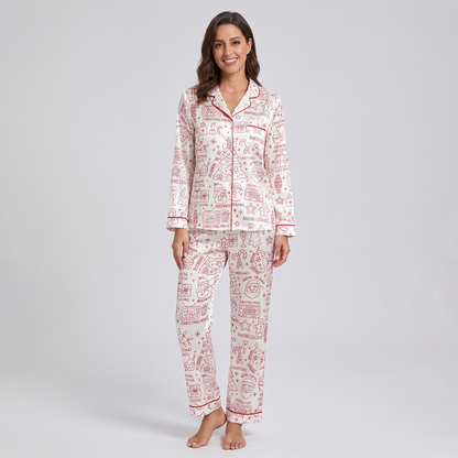 Merry Christmas Red Doodles Women's Pajama Set - long sleeve and pants