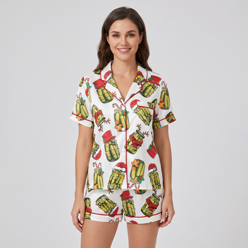Christmas Pickle Jars Women's Pajama Set - short sleeve and shorts