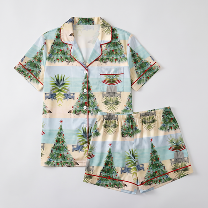 Seashell Coquette Christmas Women's Pajama Set - flat lay