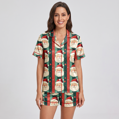 Candy Stripe Santas Women's Pajama Set - short sleeve and shorts