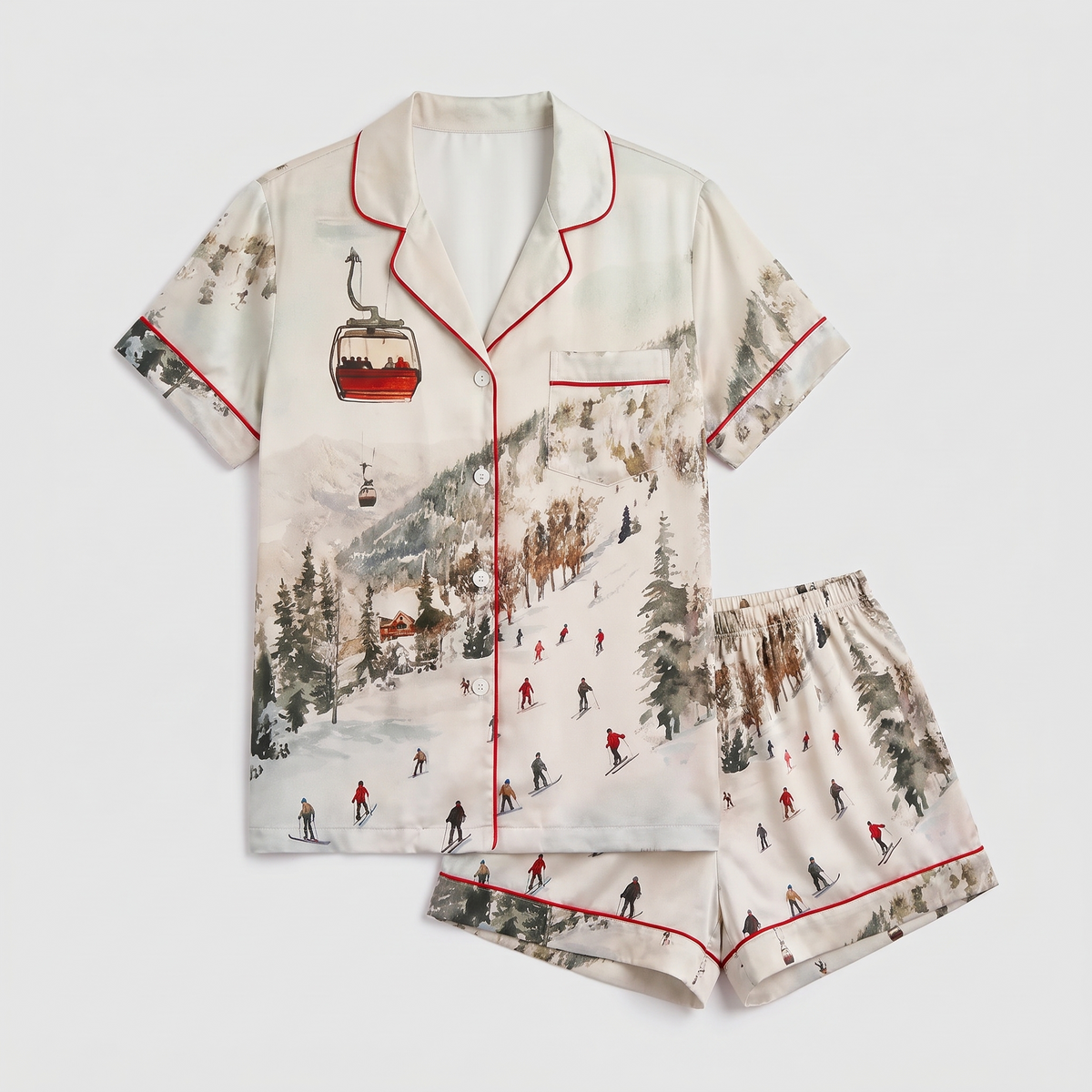 Vintage Ski Lift Women's Pajama Set - flat lay