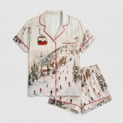 Vintage Ski Lift Women's Pajama Set - flat lay