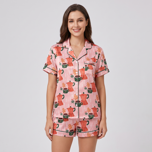 Moka Pot & Gingerbread Women's Pajama Set - short sleeve and shorts