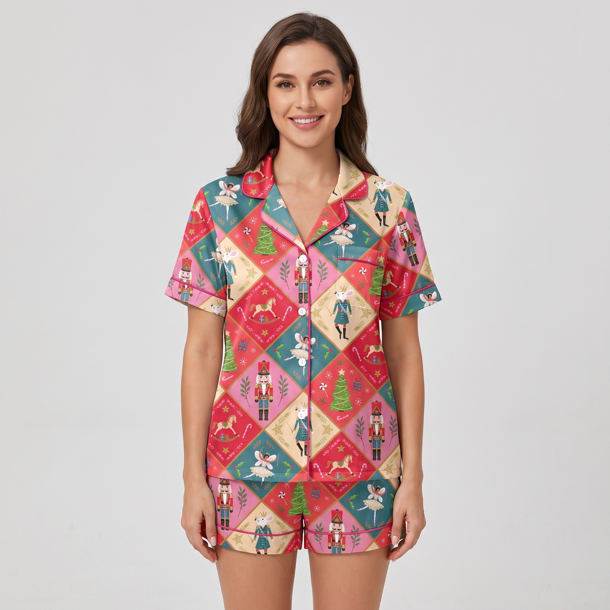 Nutcracker Harlequin Women's Pajama Set - short sleeve and shorts