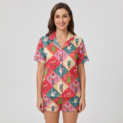 Nutcracker Harlequin Women's Pajama Set - short sleeve and shorts