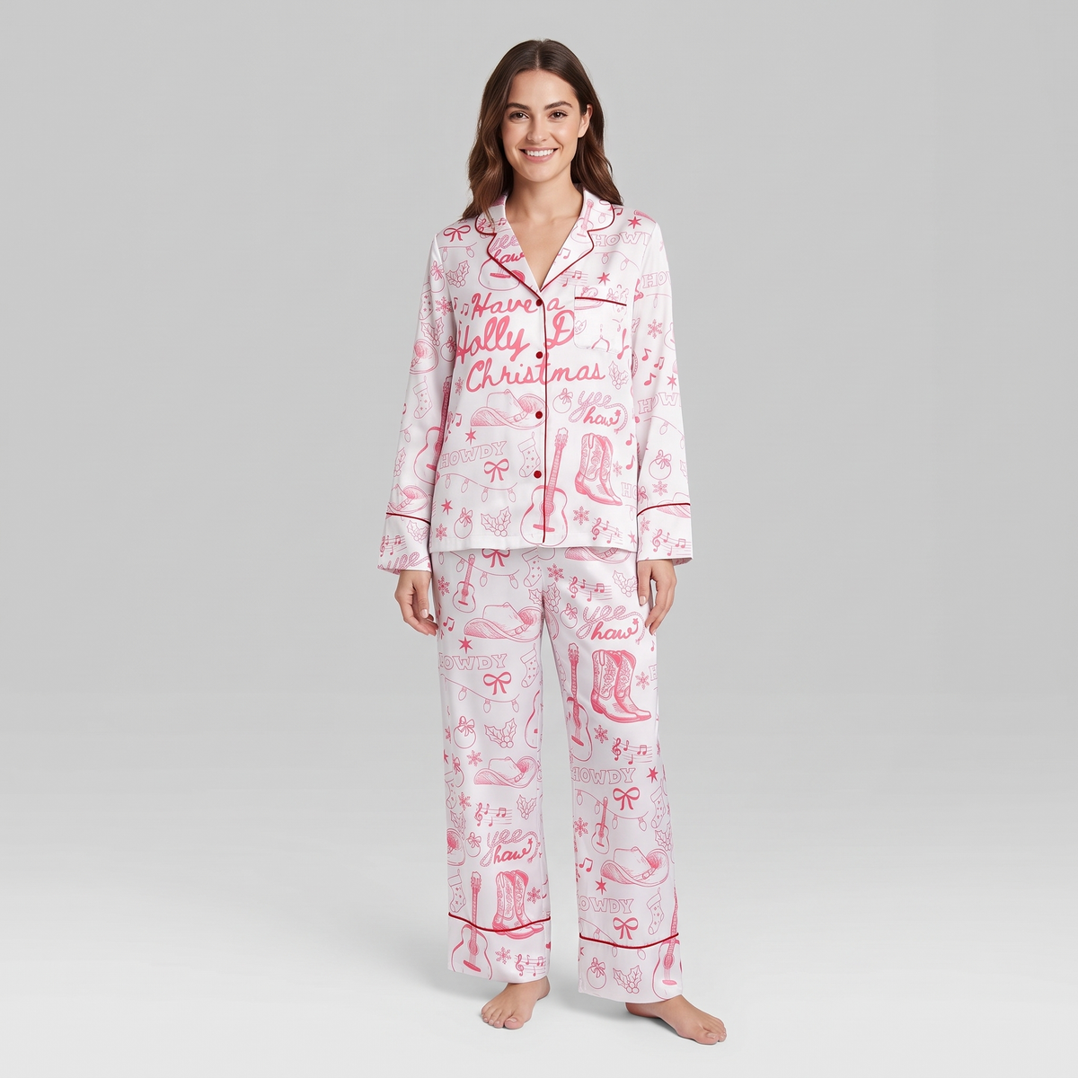 Pink Holly Dolly Women's Pajama Set - long sleeve and pants