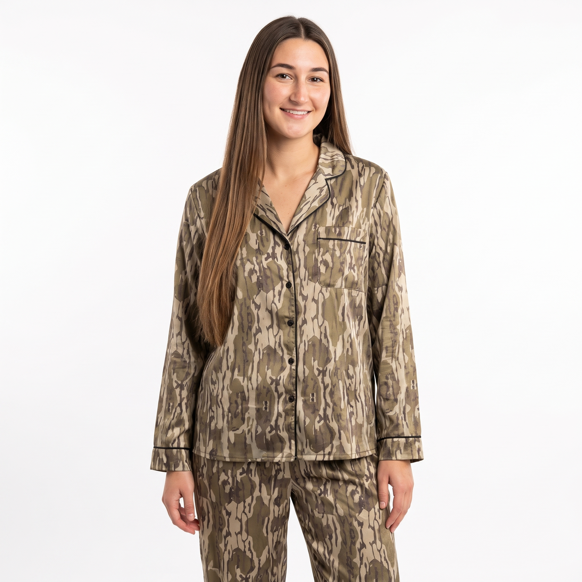 Duck Season Camo Women's Pajama Set - Vintage Brown Camo - long sleeve and pants