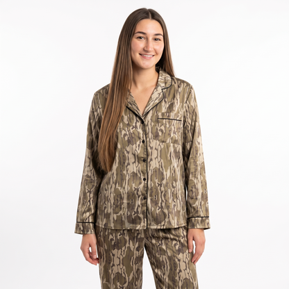 Duck Season Camo Women's Pajama Set - Vintage Brown Camo - long sleeve and pants