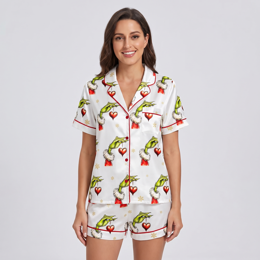 Mean One Hearts Inspired Women's Pajama Set - short sleeve and shorts