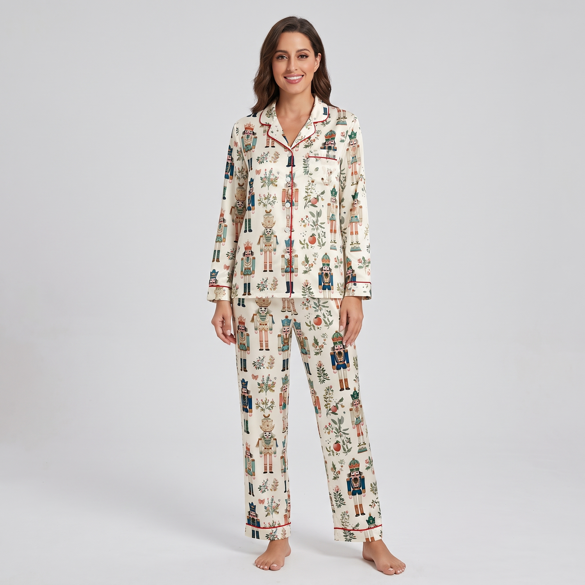 Floral Nutcracker Soldiers Women's Pajama Set - long sleeve and pants