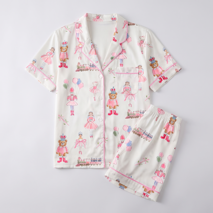 Pink Ballerina Parade Women's Pajama Set - flat lay