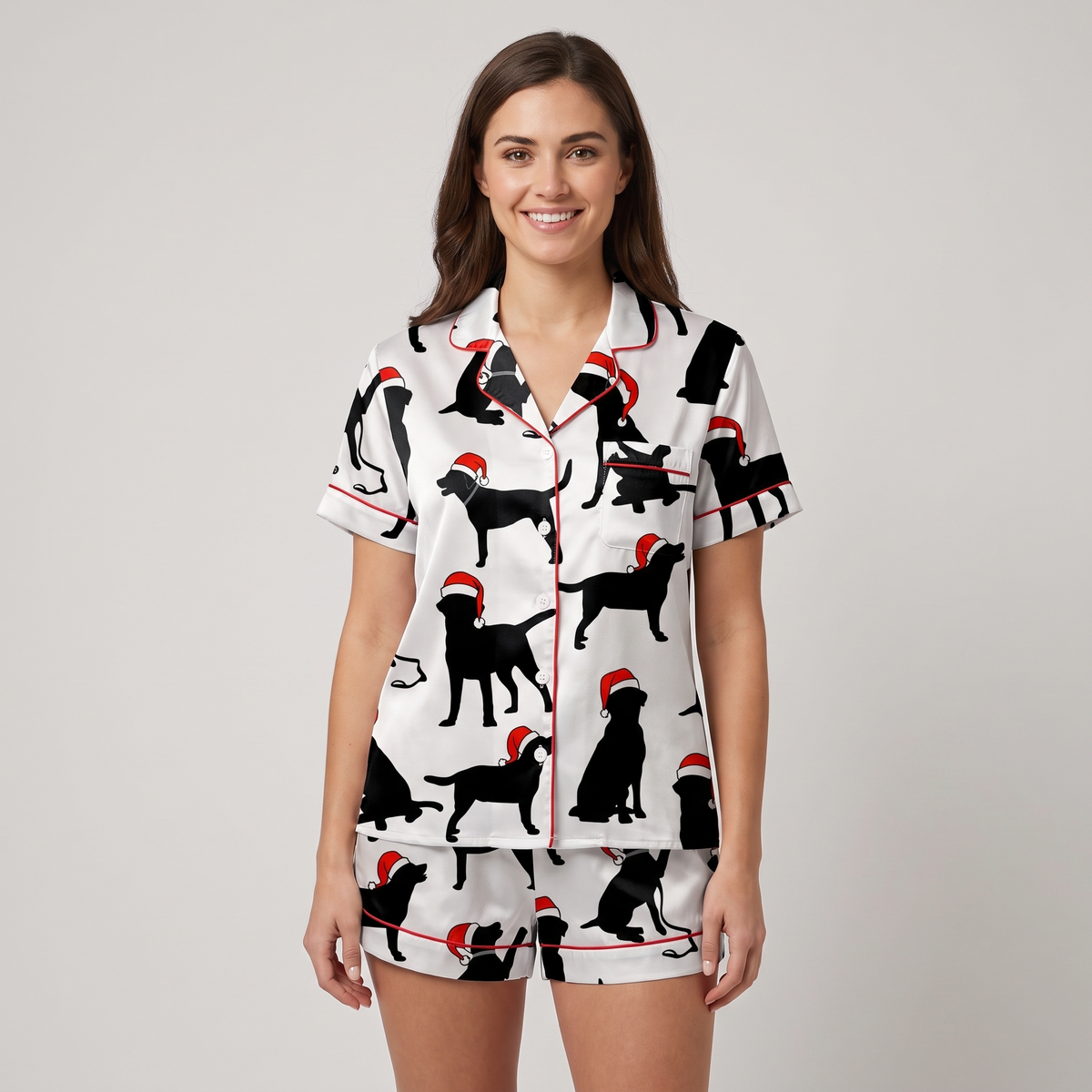 Black Lab Silhouettes Women's Pajama Set - short sleeve and shorts