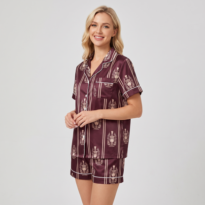 Burgundy Nutcracker Stripes Women's Pajama Set - short sleeve and shorts