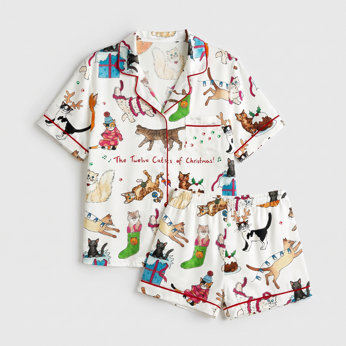 Twelve Cats Of Christmas Women's Pajama Set - flat lay