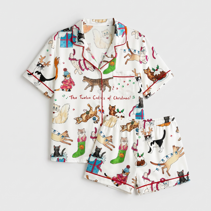 Twelve Cats Of Christmas Women's Pajama Set - flat lay