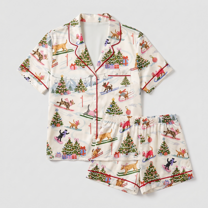 Dogs On The Slopes Women's Pajama Set - flat lay