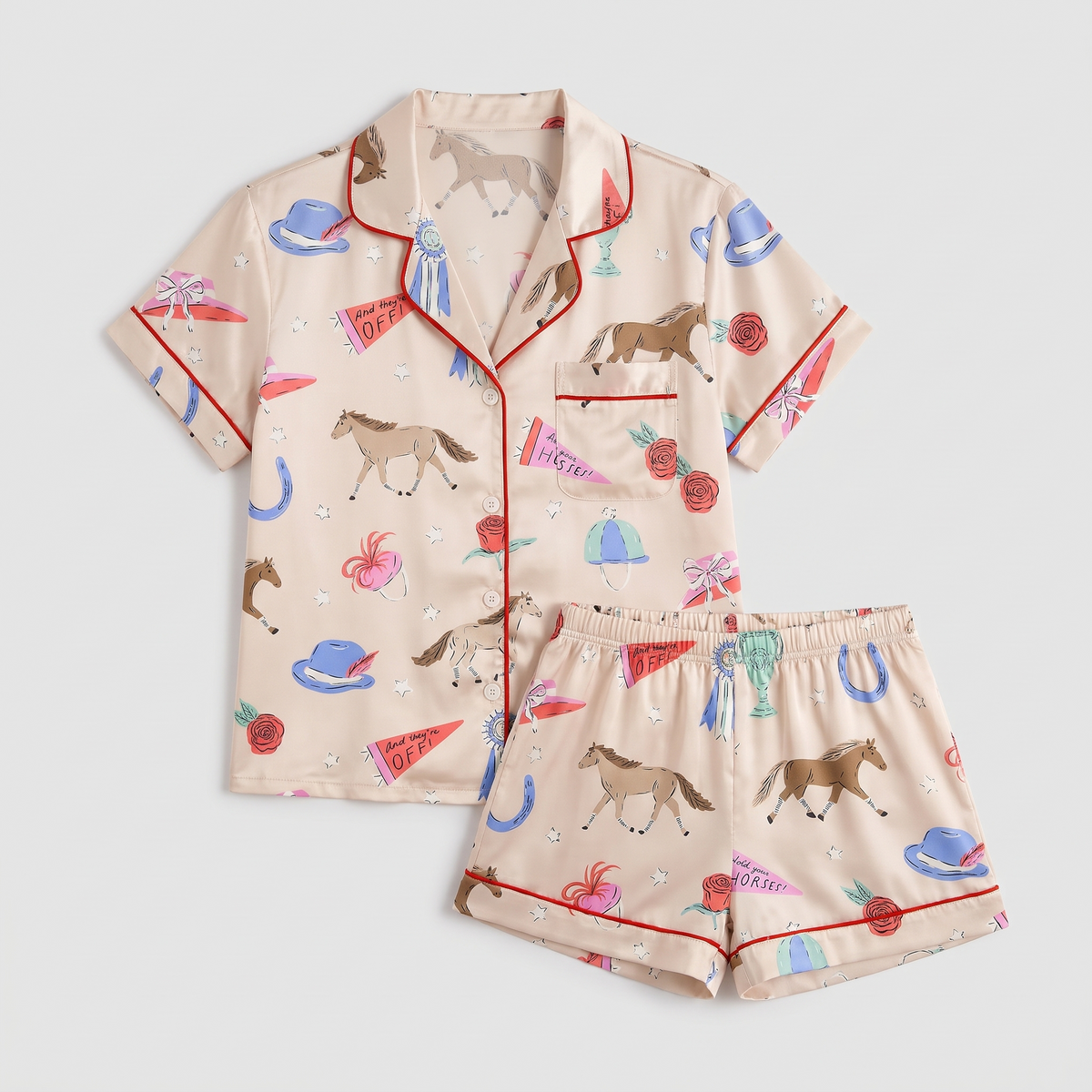Pennant Parade Horses Women's Pajama Set - flat lay
