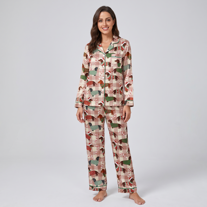 Dachshund Plaid Women's Pajama Set - long sleeve and pants