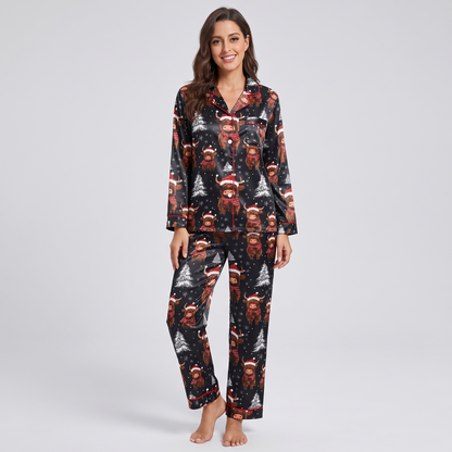Midnight Highland Cows Women's Pajama Set - long sleeve and pants