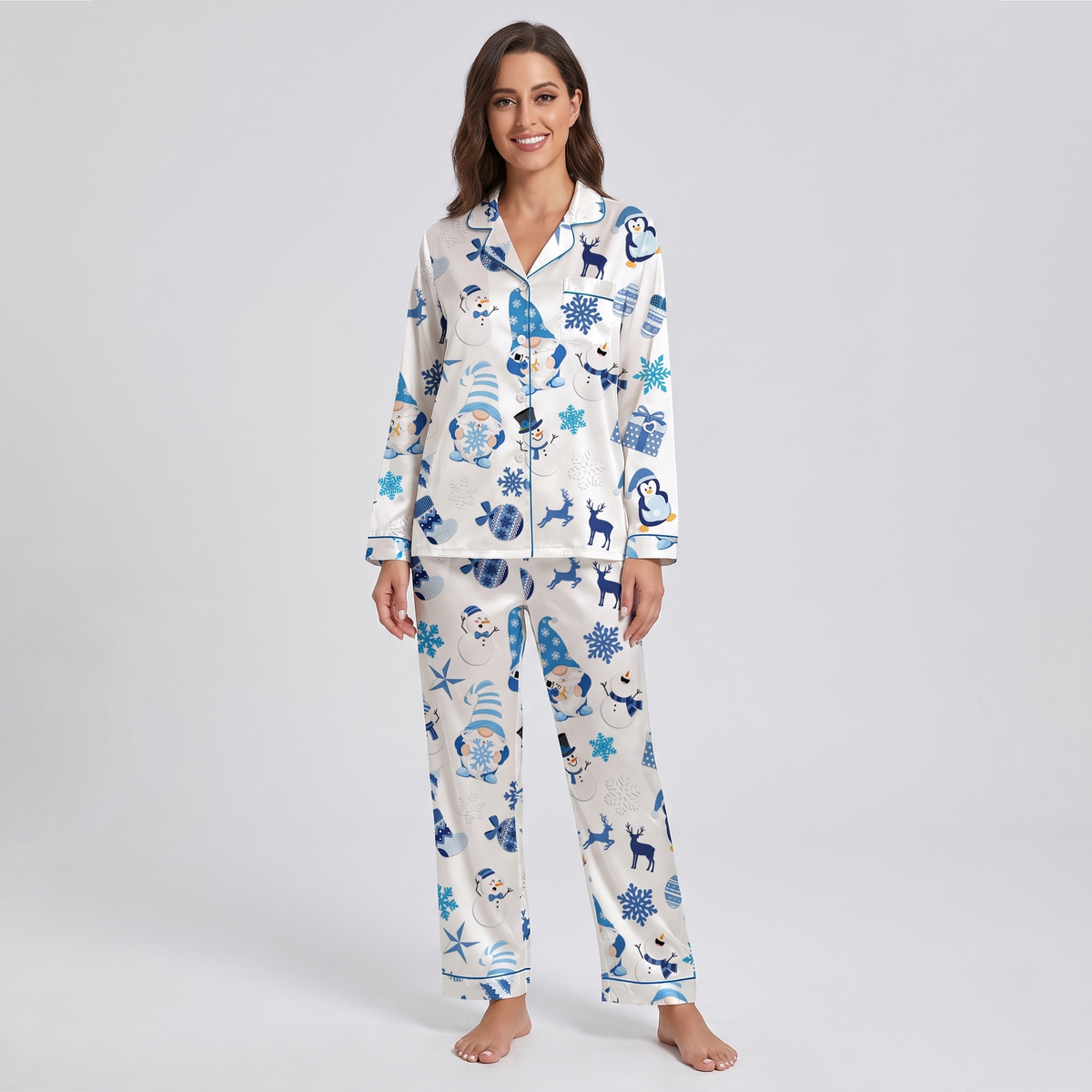 Cozy Blue Snowflakes Women's Pajama Set - long sleeve and pants
