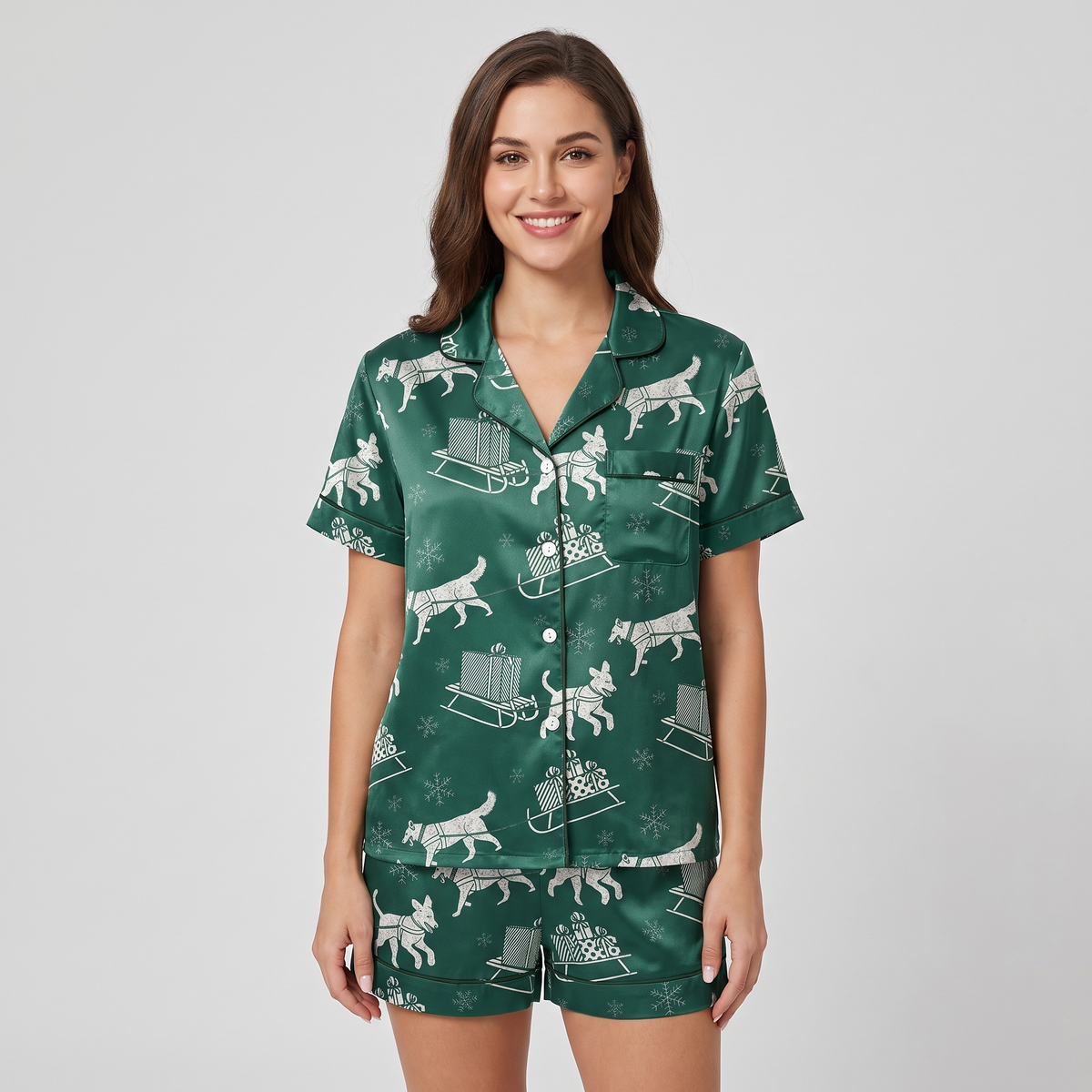 Dashing Sled Dogs Women's Pajama Set - short sleeve and shorts
