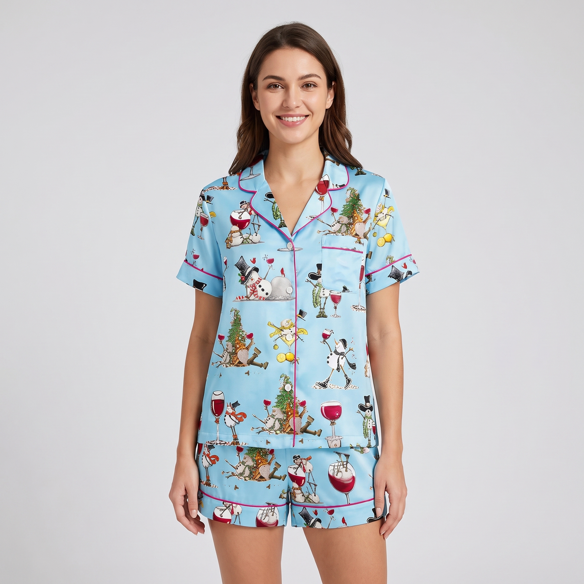 Winey Snowmen Women's Pajama Set - Blue
