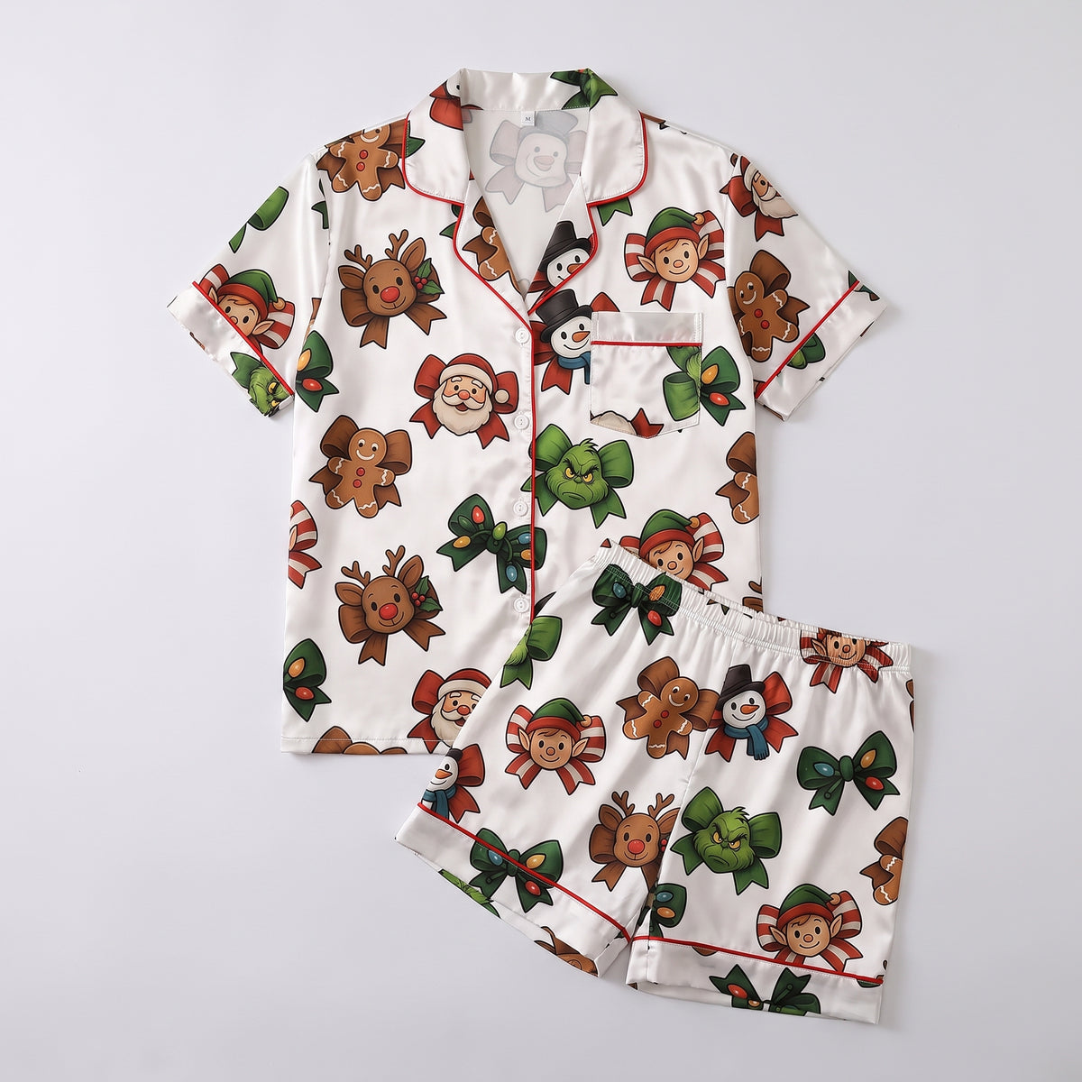 Holly Jolly Characters & Bows Women's Pajama Set - flat lay