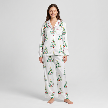 Paw Print Christmas Trees Women's Pajama Set - long sleeve and pants