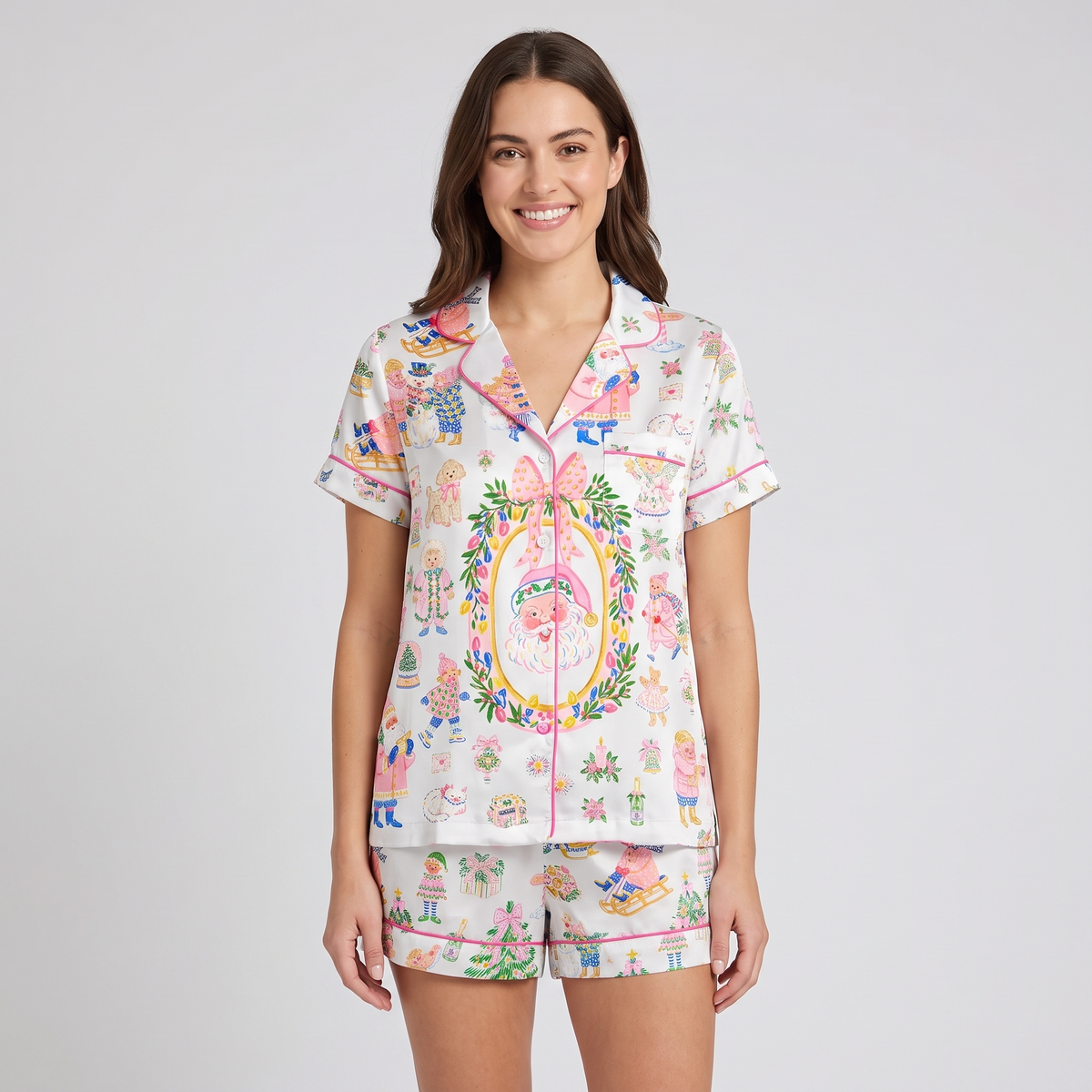 Sugarplum Santa Women's Pajama Set - short sleeve and shorts