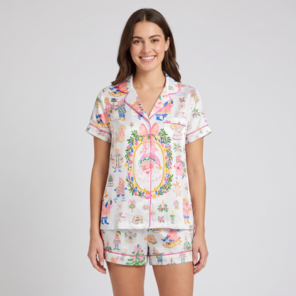 Sugarplum Santa Women's Pajama Set - short sleeve and shorts