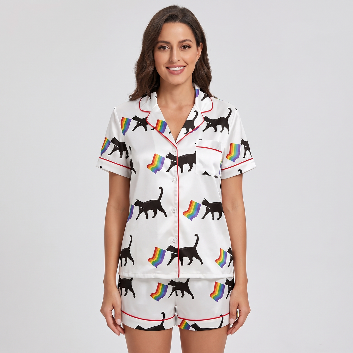 Rainbow Pride Cats Women's Pajama Set - short sleeve and shorts