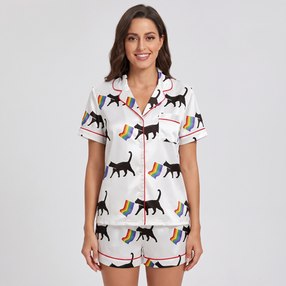 Rainbow Pride Cats Women's Pajama Set - short sleeve and shorts