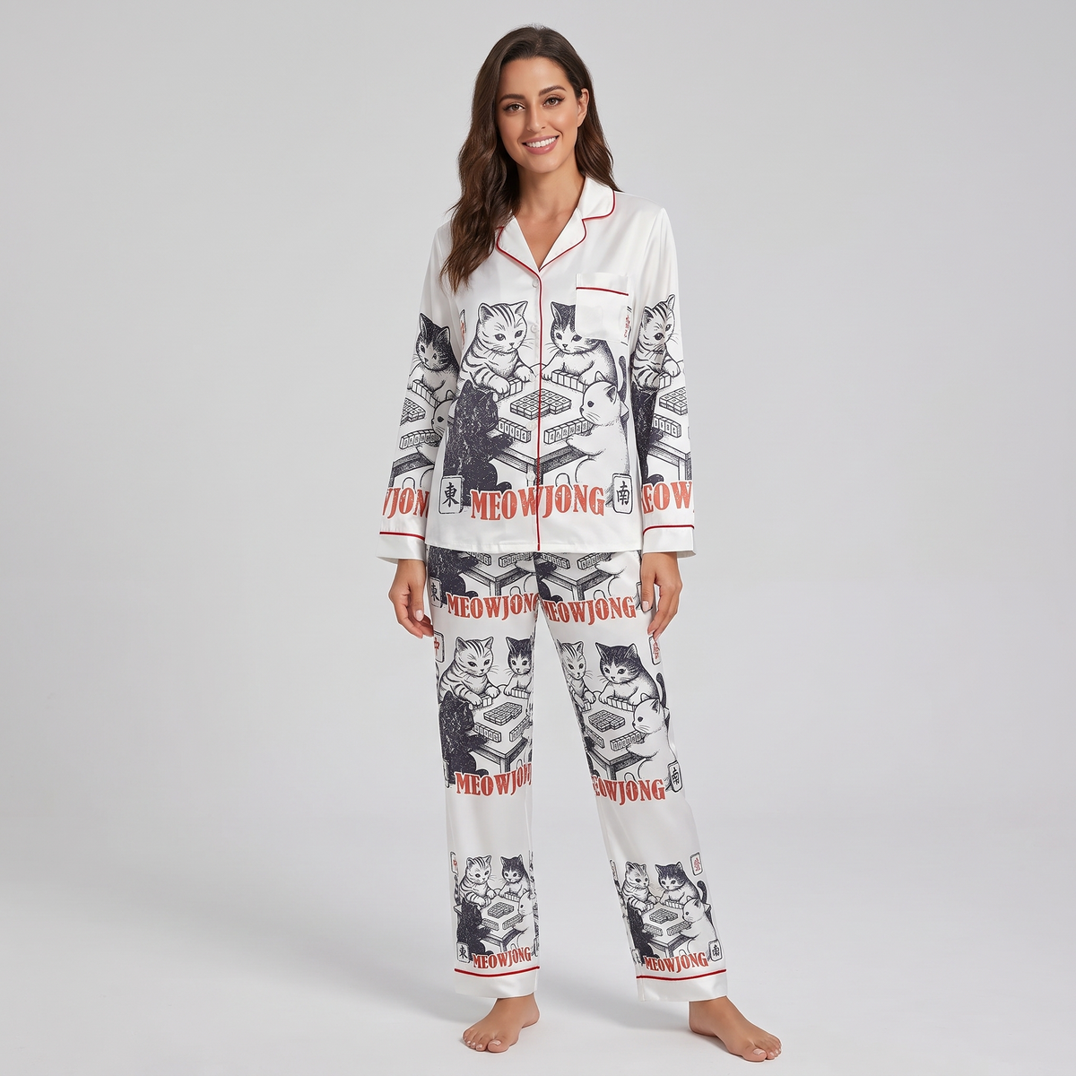 Meowjong Women's Pajama Set - long sleeve and pants