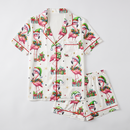 Festive Flamingos Women's Pajama Set - flat lay