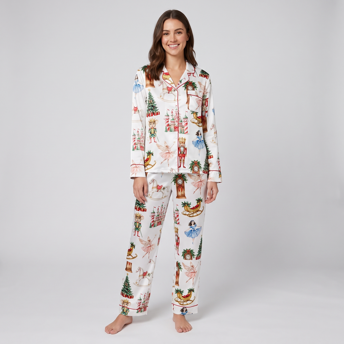 Nutcracker Castle & Sleigh Women's Pajama Set - long sleeve and pants