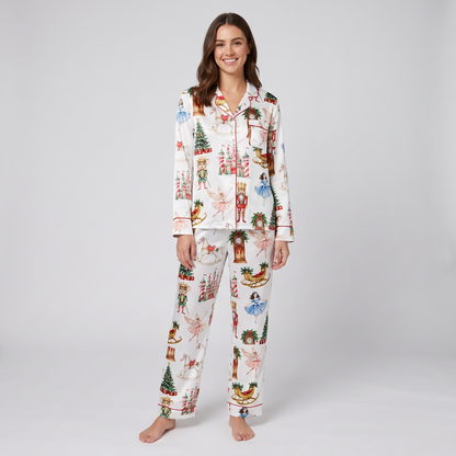 Nutcracker Castle & Sleigh Women's Pajama Set - long sleeve and pants