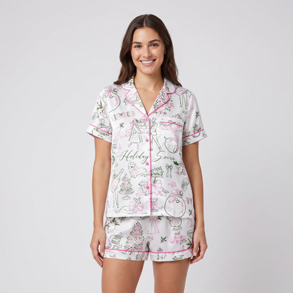 Soirée Cocktail Party Women's Pajama Set - short sleeve and shorts